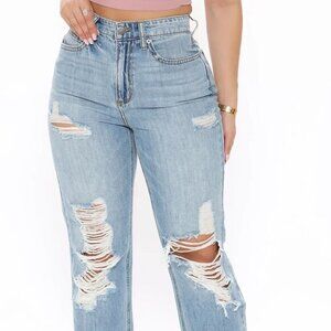 NEW Distressed Boyfriend Jeans - Medium Blue Wash